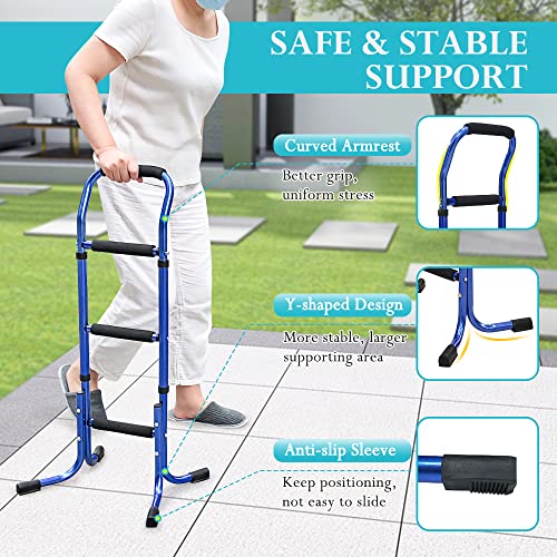 Stand Assist Walking Cane Sticks for Seniors Balance Mobility Daily Living Aids with 4 Prong Elderly Toilet Bars to Help Get Up Adjustable Couch Chairs Standing Support for Adults, Women, Men (Blue)