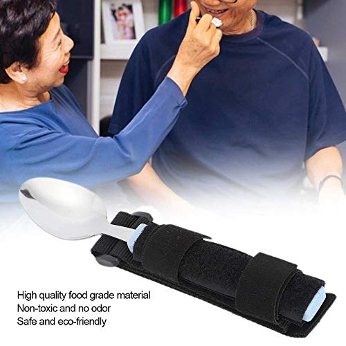 Adaptive Spoon, Universal Adjustable Hand Cuff Utensil Holder Strap Adaptive Utensils Daily Living Aid for Elderly, Hand Tremors, Arthritis, Parkinson’s, Disability Gifts