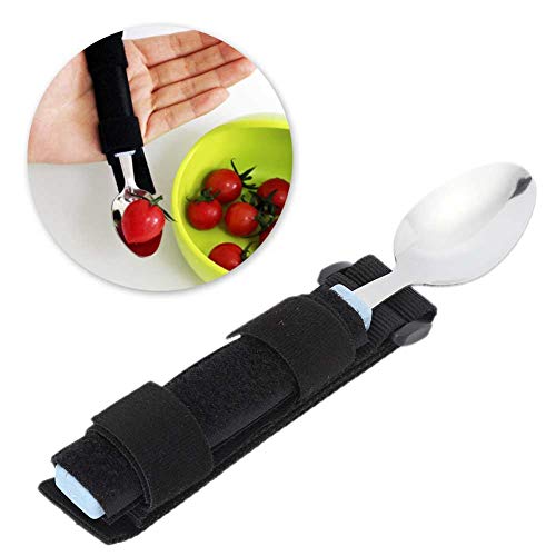 Adaptive Spoon, Universal Adjustable Hand Cuff Utensil Holder Strap Adaptive Utensils Daily Living Aid for Elderly, Hand Tremors, Arthritis, Parkinson’s, Disability Gifts
