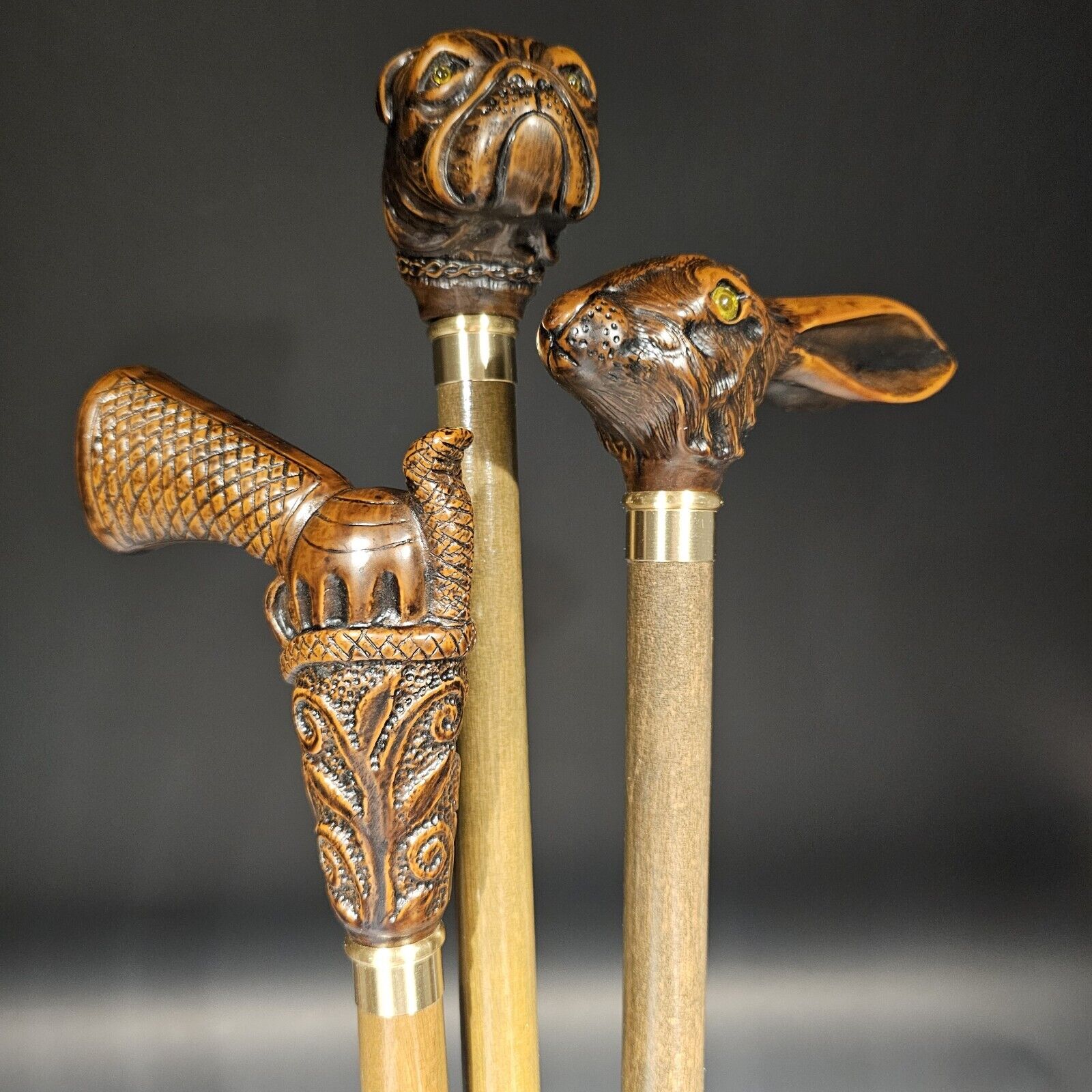Lot of 3-36" Antique Style Figural Walking Stick Cane