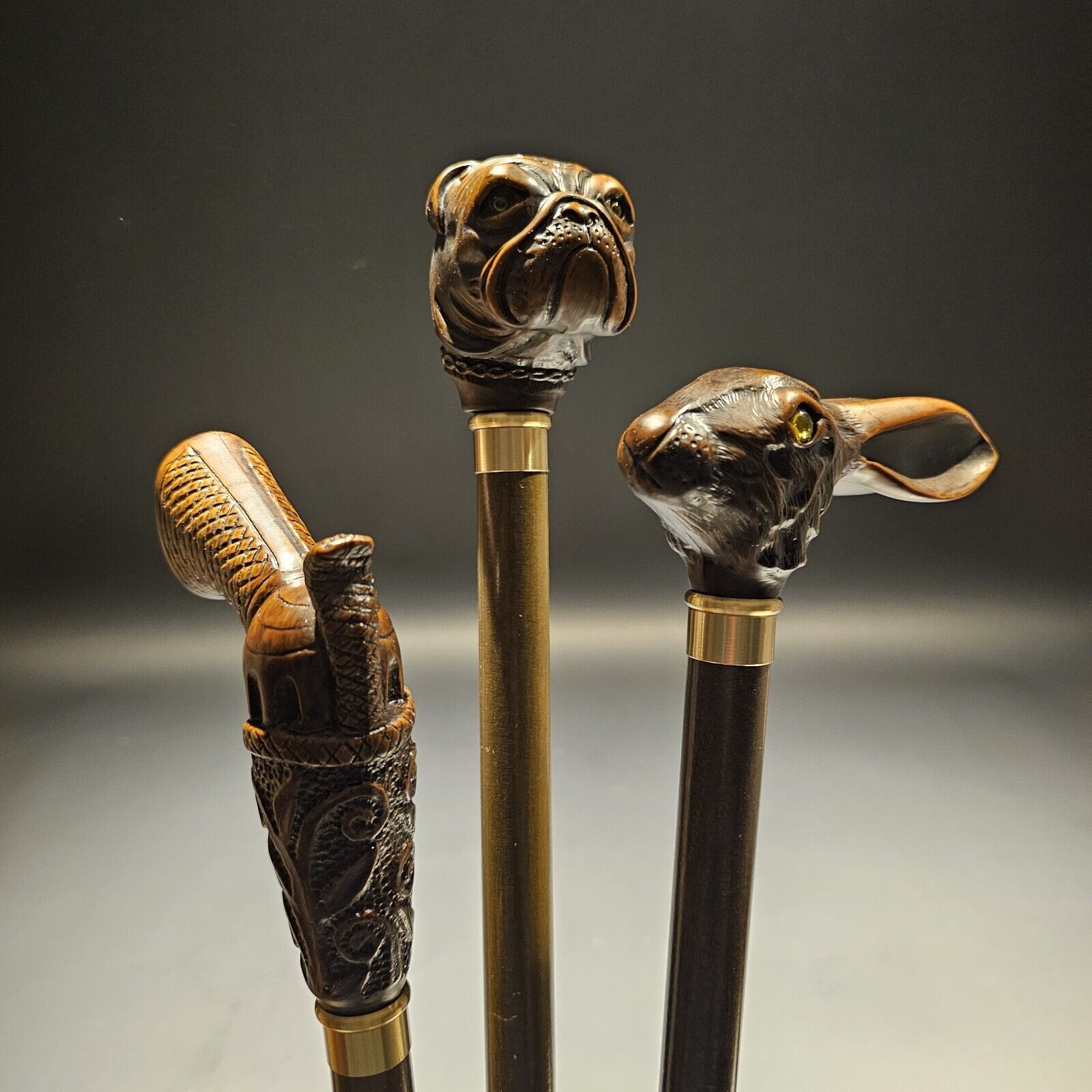 Lot of 3-36" Antique Style Figural Walking Stick Cane