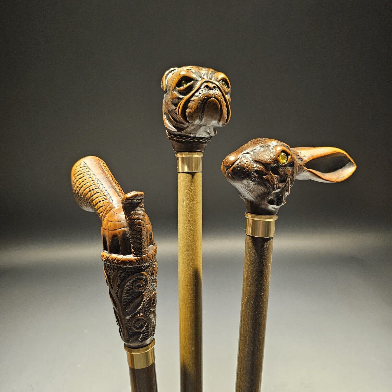 Lot of 3-36" Antique Style Figural Walking Stick Cane