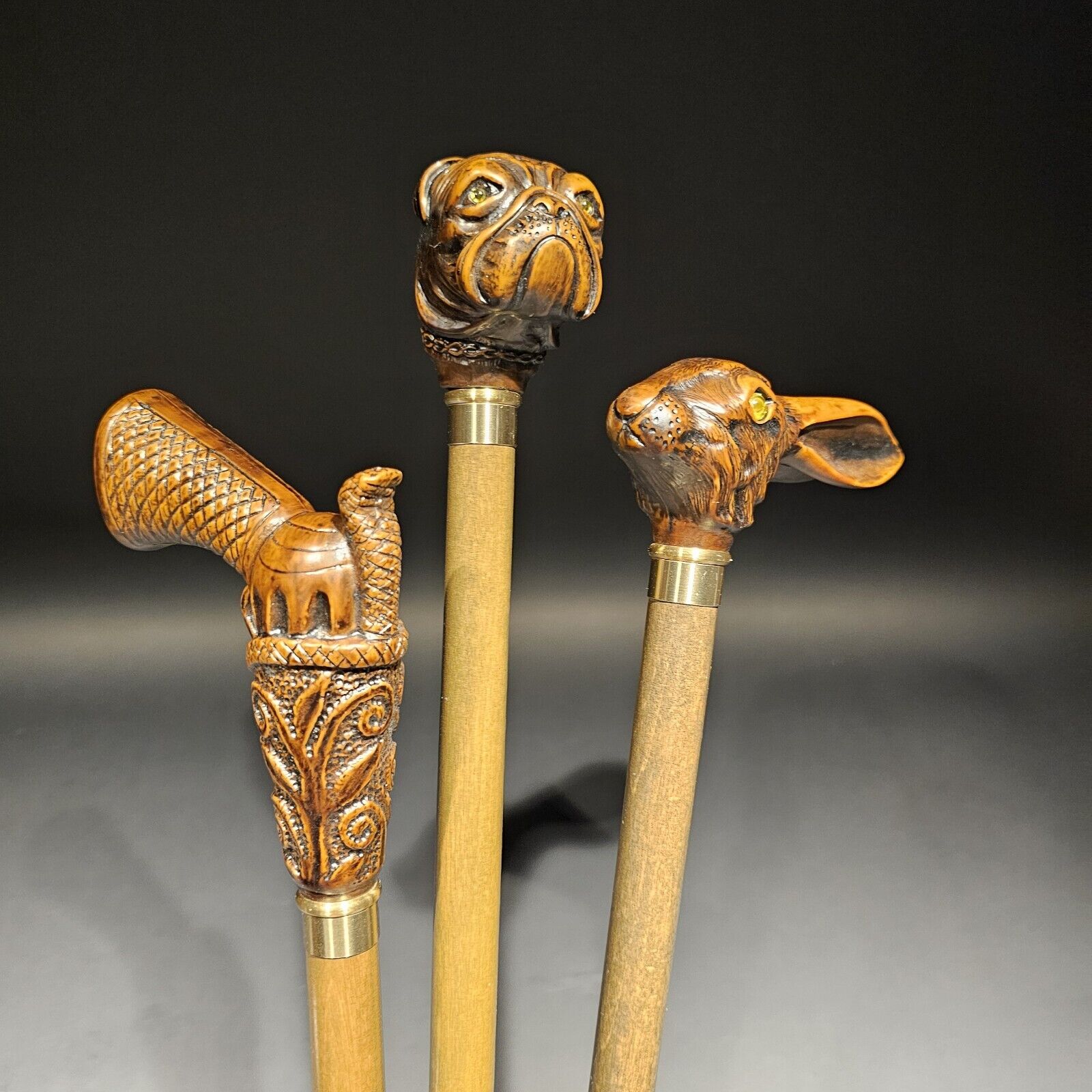Lot of 3-36" Antique Style Figural Walking Stick Cane