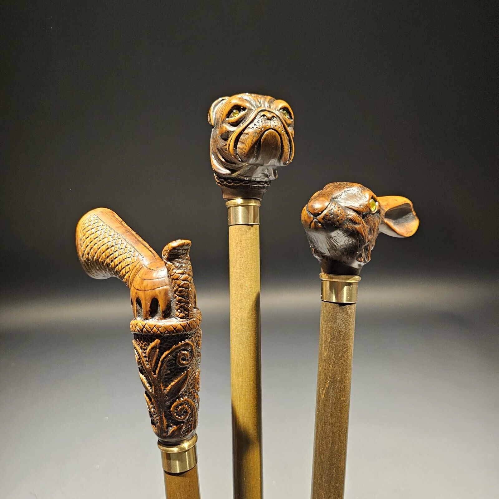 Lot of 3-36" Antique Style Figural Walking Stick Cane