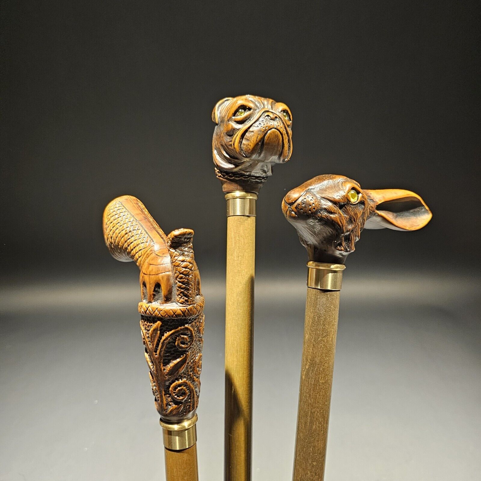 Lot of 3-36" Antique Style Figural Walking Stick Cane