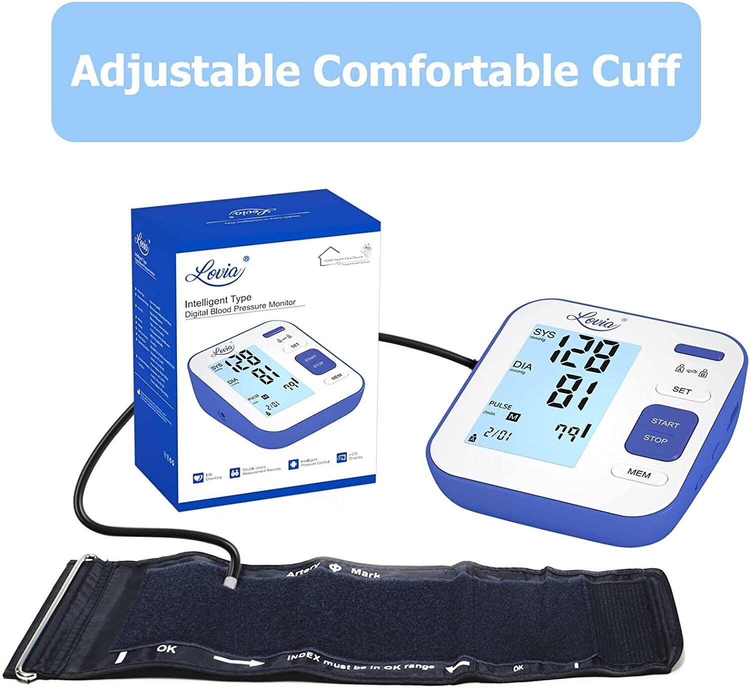Blood Pressure Monitor Automatic Arm Digital BP Cuff Pulse Heart Rate Machine