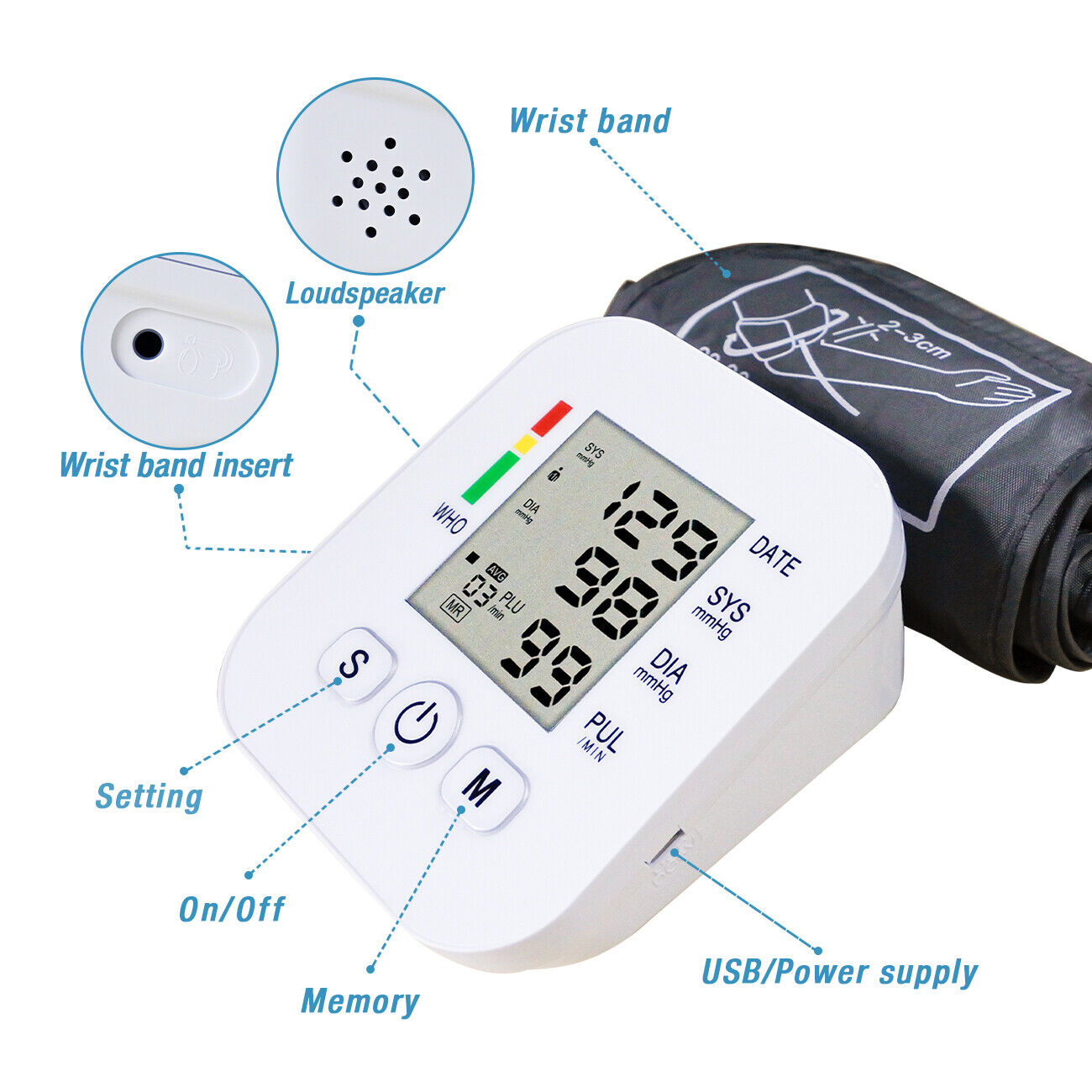 Digital Arm Blood Pressure Monitor Voice Reading BP Cuff Meter Tester Machine