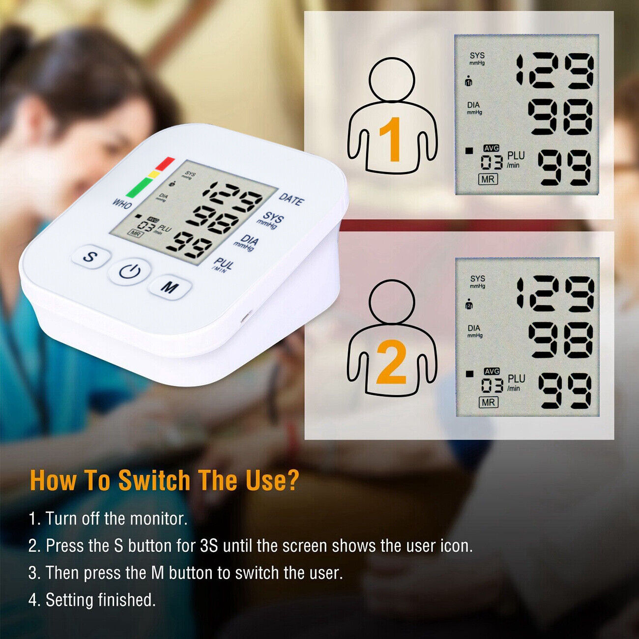 Digital Arm Blood Pressure Monitor Voice Reading BP Cuff Meter Tester Machine