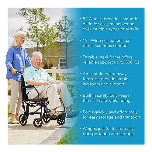 Foldable 19" Seat Transport Wheelchair for Seniors