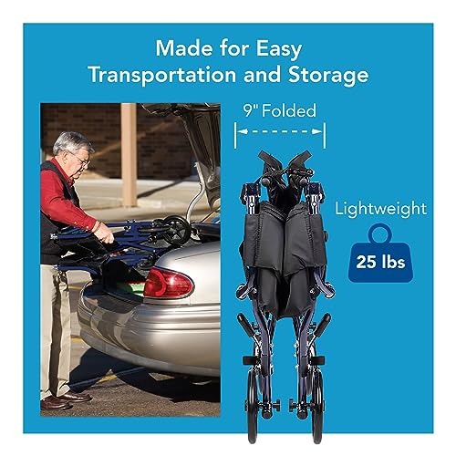 Foldable 19" Seat Transport Wheelchair for Seniors