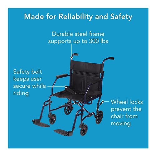 Foldable 19" Seat Transport Wheelchair for Seniors
