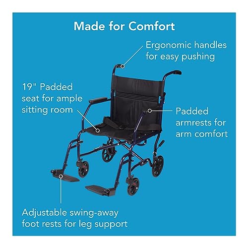 Foldable 19" Seat Transport Wheelchair for Seniors
