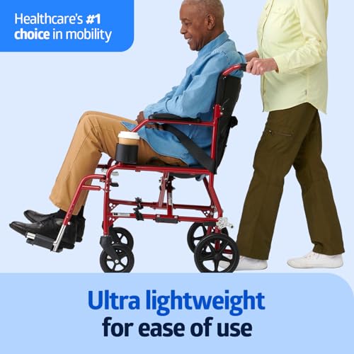 Ultra Lightweight Foldable Transport Wheelchair, 19" Seat Width