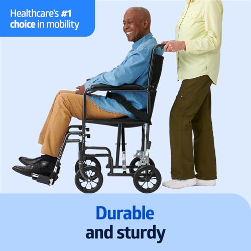 Medline Folding Transport Wheelchair, 19" Seat, Black