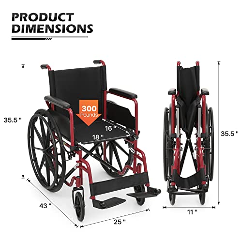 MoNiBloom Senior Wheelchair: Flip Back, 18" Wide Seat