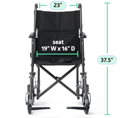 Medline Folding Transport Wheelchair, 19" Seat, Black