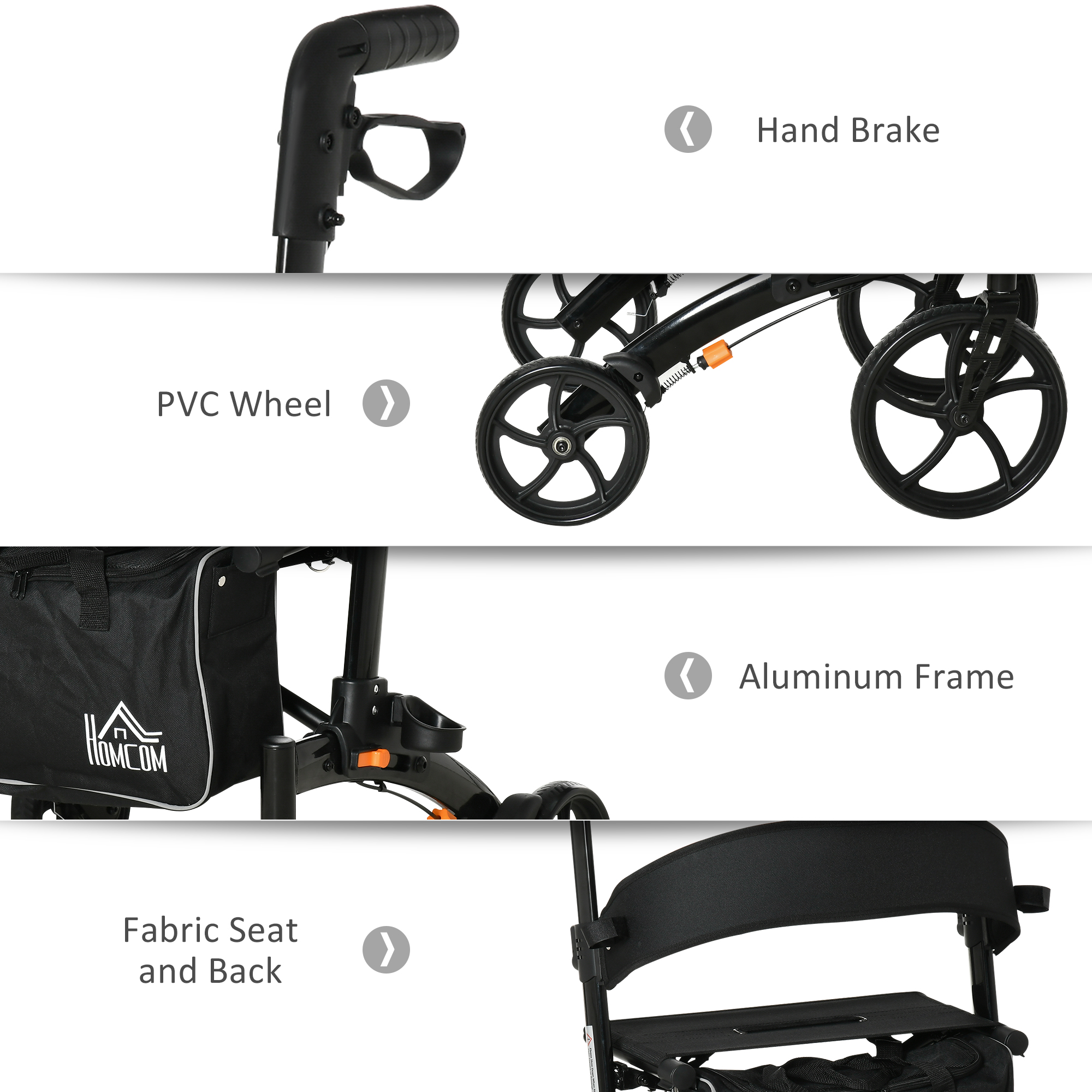 Foldable Aluminum Rollator with 10'' Wheels and Seat