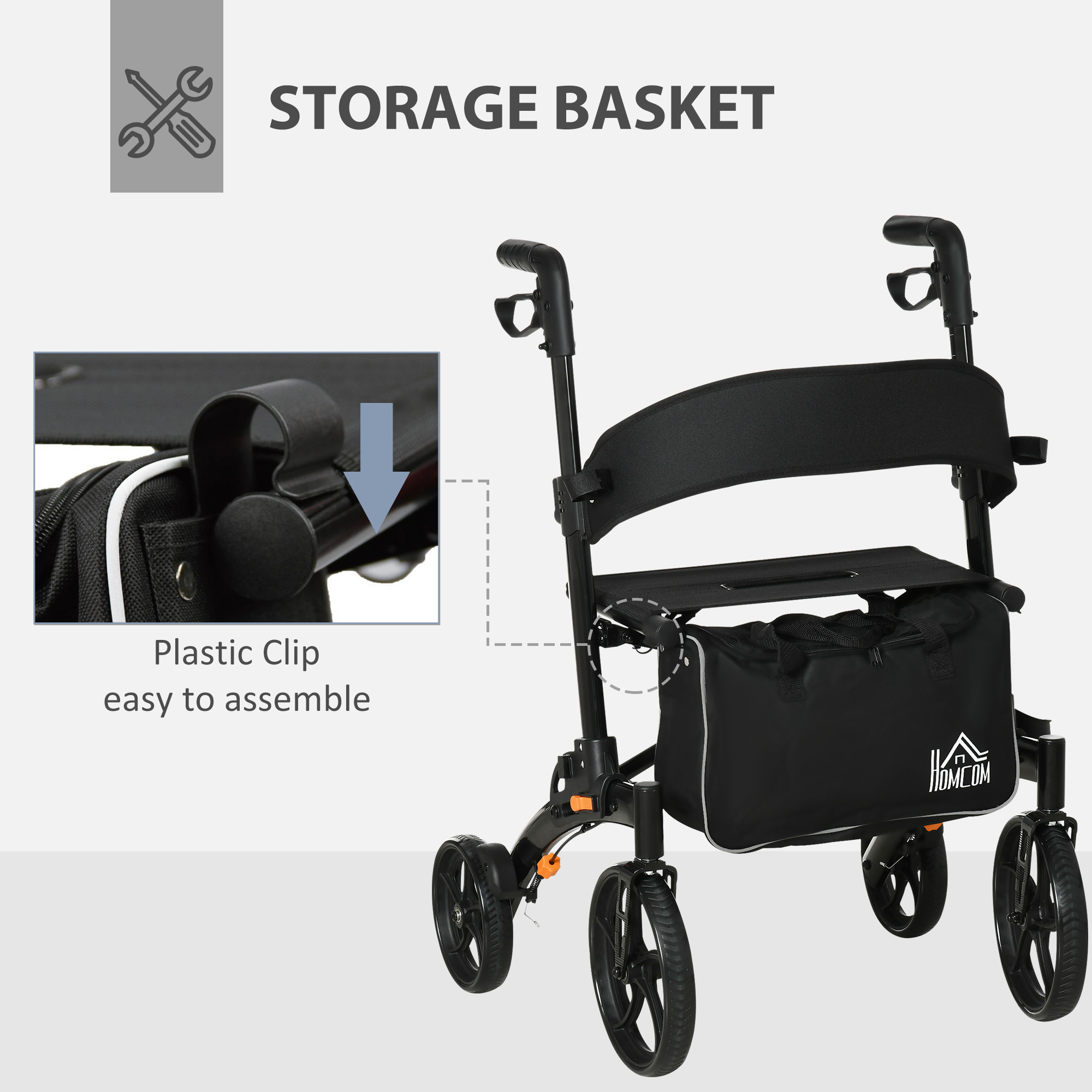 Foldable Aluminum Rollator with 10'' Wheels and Seat