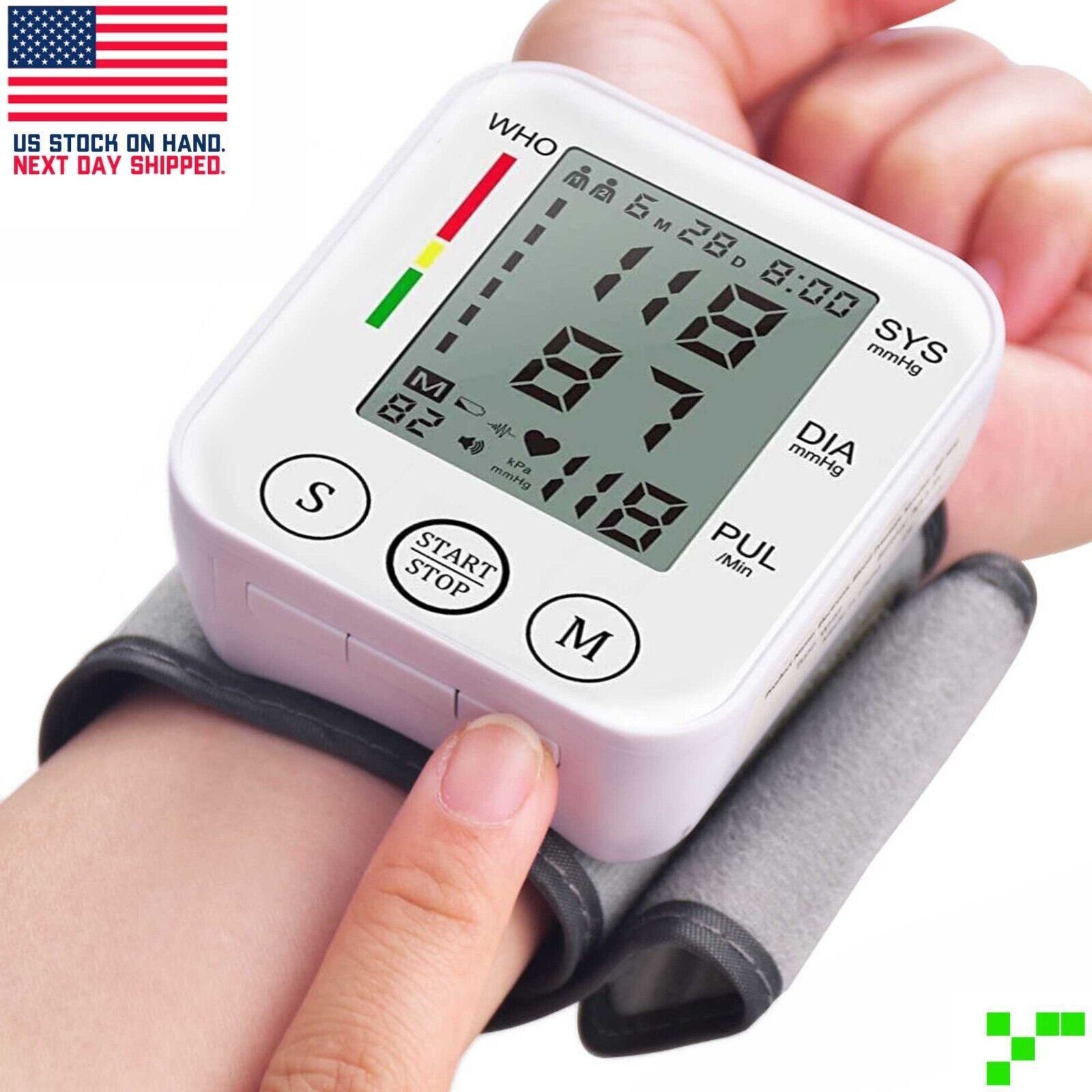 LCD Digital Wrist Blood Pressure Monitor Cuff Gauge 2x90 Memory