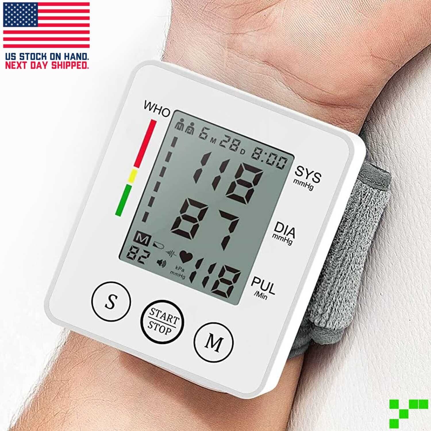 LCD Digital Wrist Blood Pressure Monitor Cuff Gauge 2x90 Memory