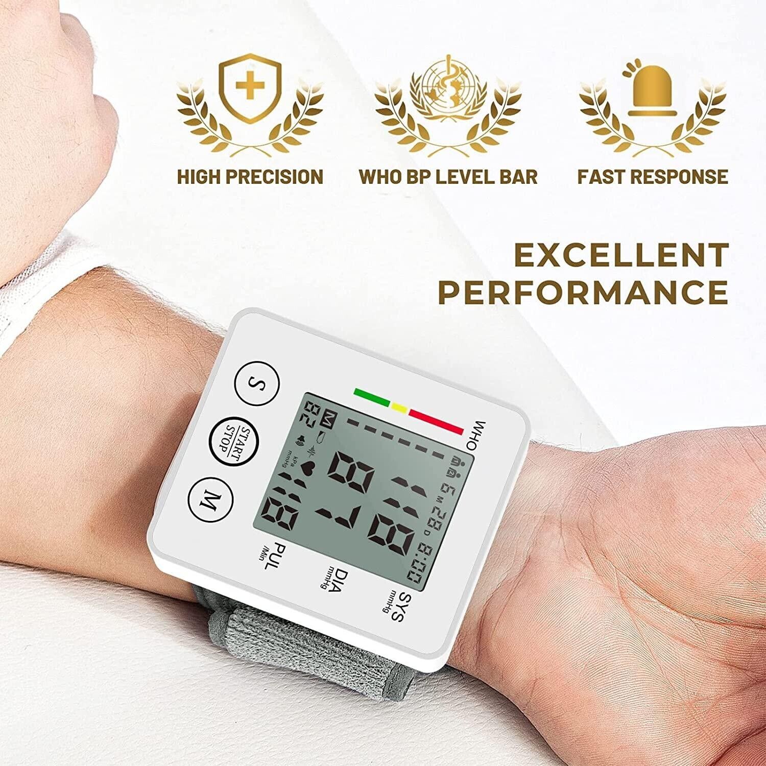 LCD Digital Wrist Blood Pressure Monitor Cuff Gauge 2x90 Memory