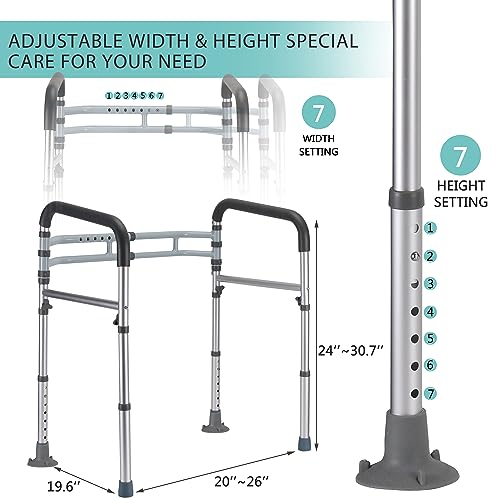 FSA/HSA Eligible Toilet Safety Rails, Adjustable Toilet Safety Frame for Elderly, Seniors, Handicap & Disabled, Toilet Frame with Handles, Foldable Handicap Toilet Rails Fit Any Toilets (300 LB)