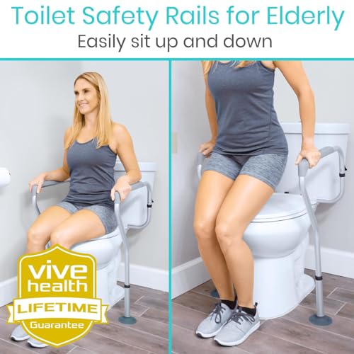 Vive Toilet Rail - Bathroom Safety Frame - Medical Railing Helper for Elderly, Handicap, Disabled, Seniors - Bariatric Assist Handrail Grab Bar - Adjustable Height, Padded Arms Fit Most Toilets