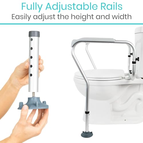 Vive Toilet Rail - Bathroom Safety Frame - Medical Railing Helper for Elderly, Handicap, Disabled, Seniors - Bariatric Assist Handrail Grab Bar - Adjustable Height, Padded Arms Fit Most Toilets
