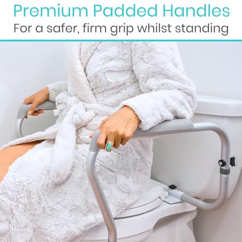 Vive Toilet Rail - Bathroom Safety Frame - Medical Railing Helper for Elderly, Handicap, Disabled, Seniors - Bariatric Assist Handrail Grab Bar - Adjustable Height, Padded Arms Fit Most Toilets