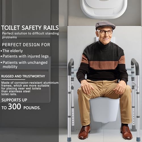 FSA/HSA Eligible Toilet Safety Rails, Adjustable Toilet Safety Frame for Elderly, Seniors, Handicap & Disabled, Toilet Frame with Handles, Foldable Handicap Toilet Rails Fit Any Toilets (300 LB)