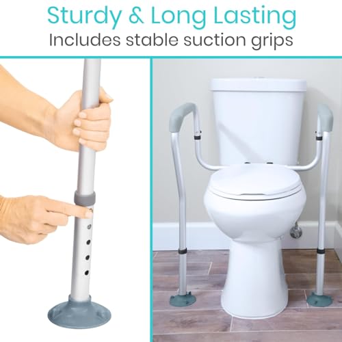 Vive Toilet Rail - Bathroom Safety Frame - Medical Railing Helper for Elderly, Handicap, Disabled, Seniors - Bariatric Assist Handrail Grab Bar - Adjustable Height, Padded Arms Fit Most Toilets