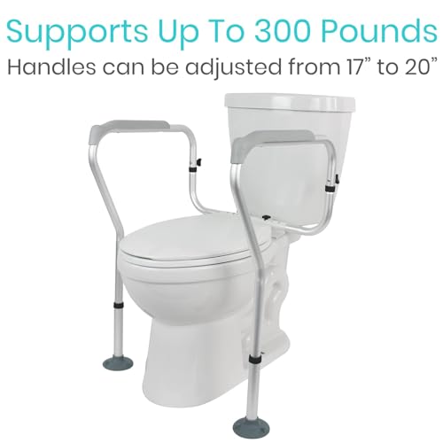 Vive Toilet Rail - Bathroom Safety Frame - Medical Railing Helper for Elderly, Handicap, Disabled, Seniors - Bariatric Assist Handrail Grab Bar - Adjustable Height, Padded Arms Fit Most Toilets