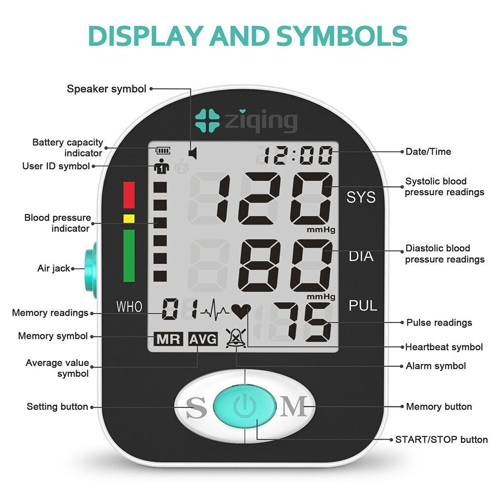 Upper Arm Blood Pressure Monitor Digital BP Cuff Machine Automatic Pulse Meter
