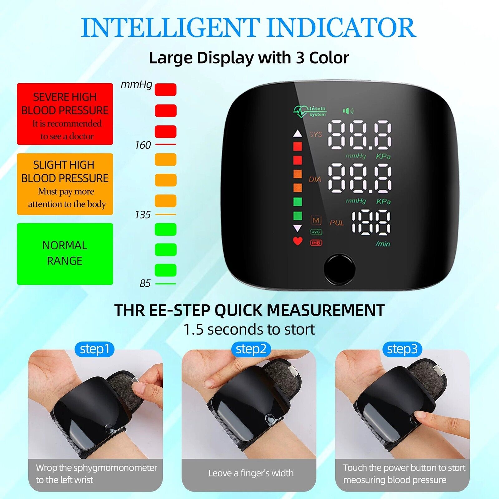 New LED Rechargeable Wrist Blood Pressure Monitor Digital Automatic BP Monitor