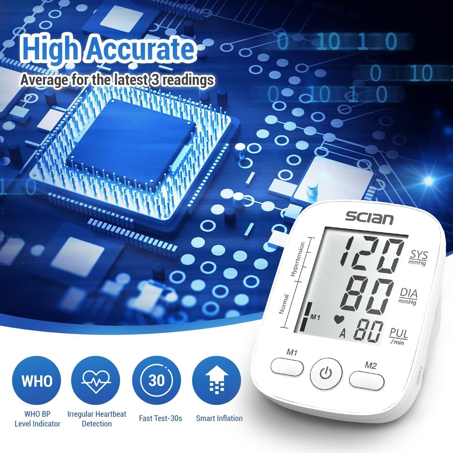 Scian Upper Arm Blood Pressure Monitor Digital Automatic BP Cuff Gauge Machine