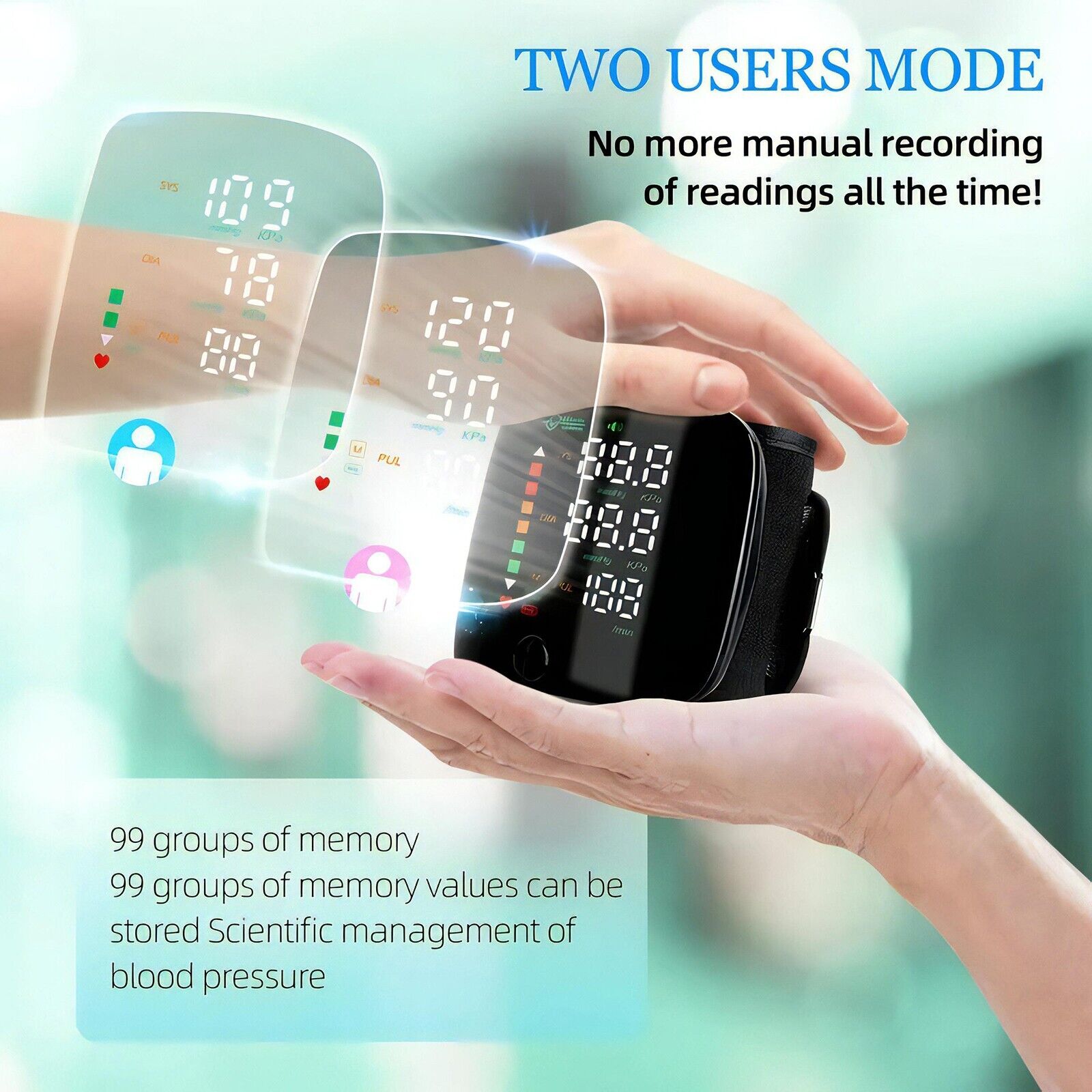 New LED Rechargeable Wrist Blood Pressure Monitor Digital Automatic BP Monitor