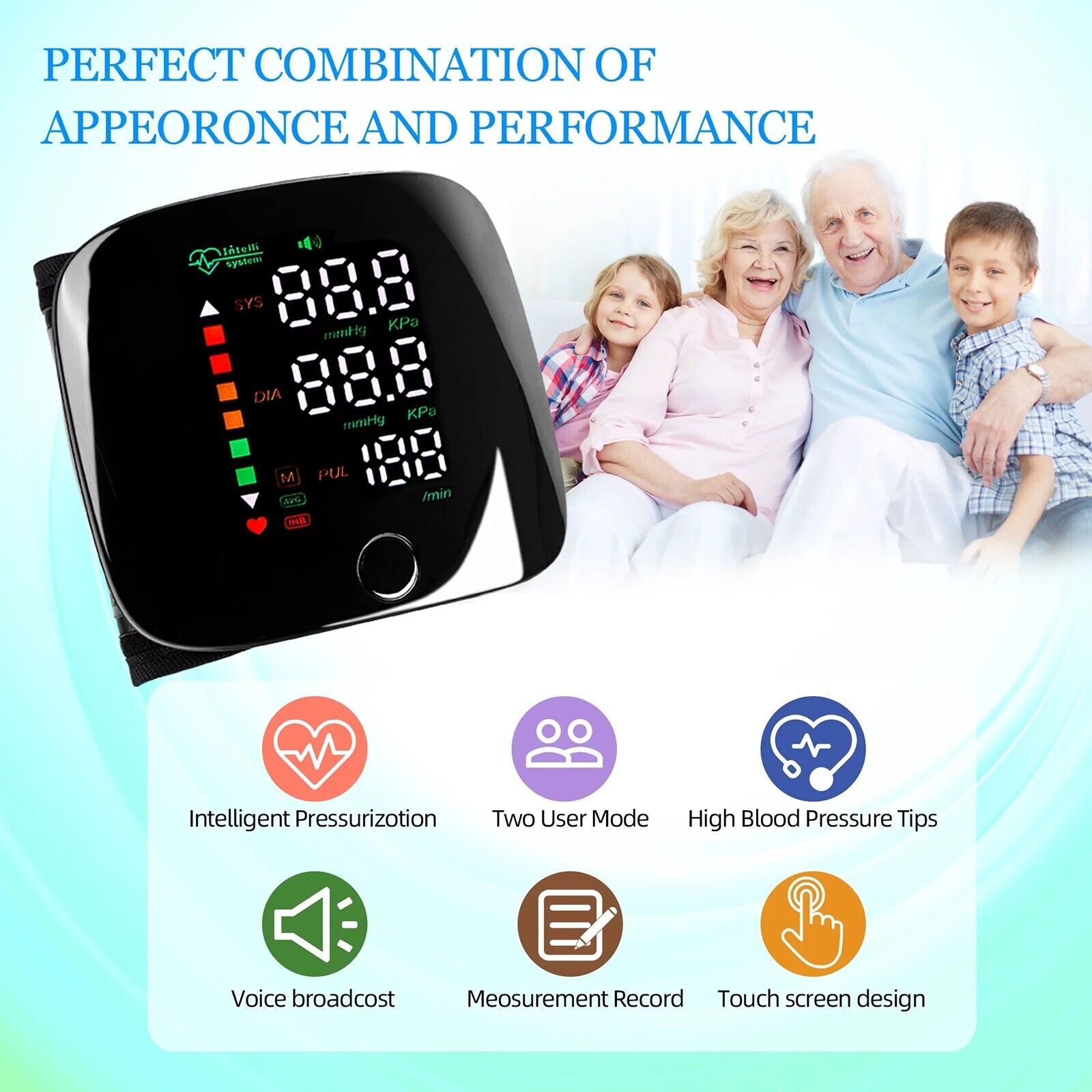 New LED Rechargeable Wrist Blood Pressure Monitor Digital Automatic BP Monitor