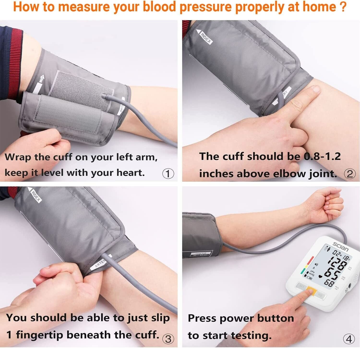 Scian LCD Blood Pressure Monitor Upper Arm Automatic Machine BP Cuff Gauge Pulse