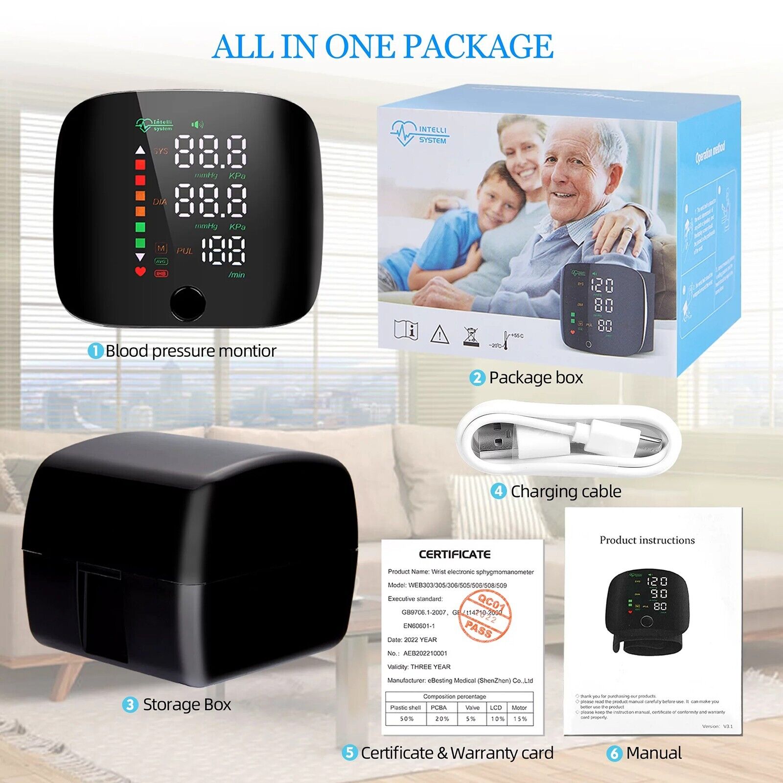 New LED Rechargeable Wrist Blood Pressure Monitor Digital Automatic BP Monitor