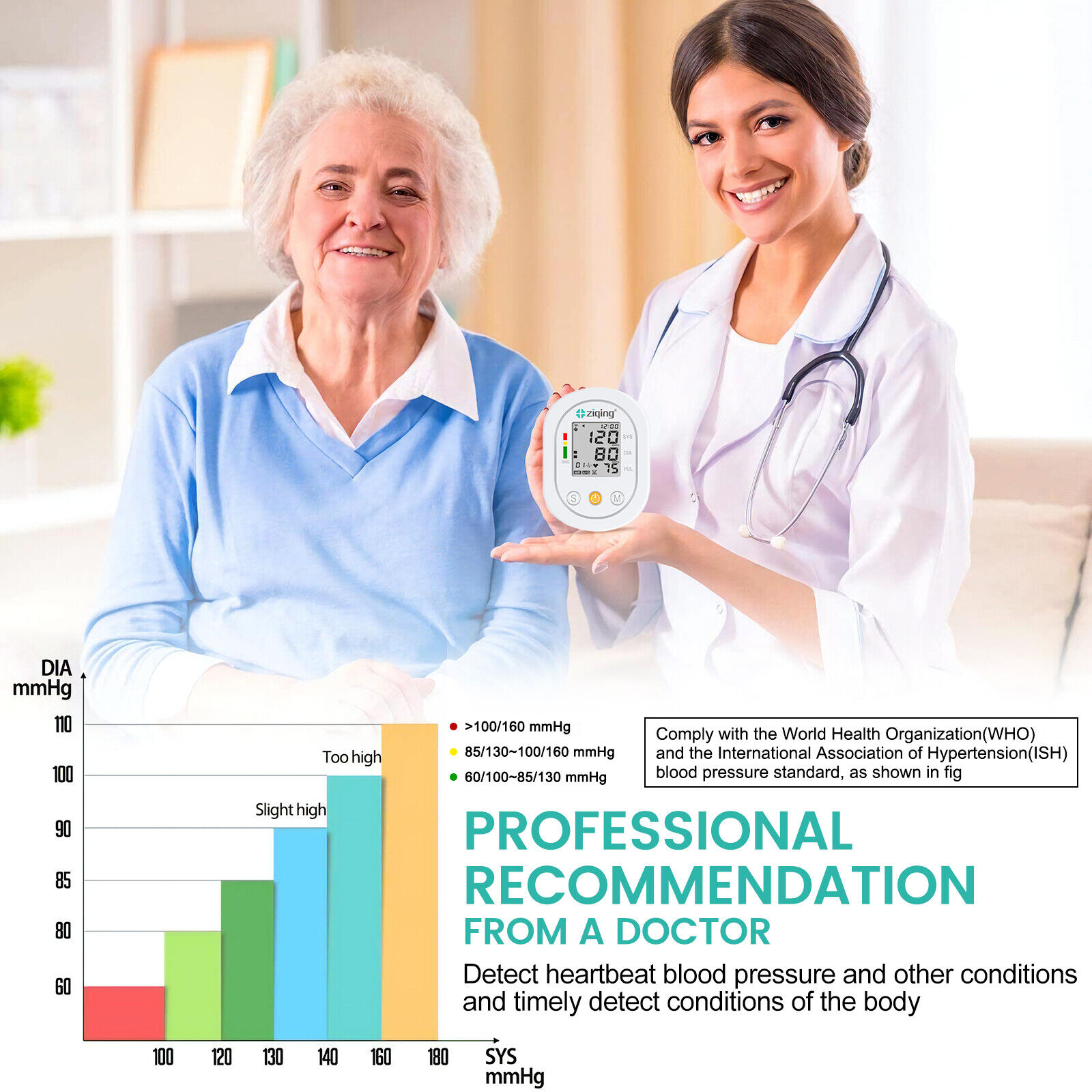 Automatic Upper Arm Blood Pressure Monitor Digital BP Cuff Heart Rate Pulse