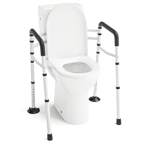 WAYES Toilet Safety Rails - Adjustable Width & Height, Handicap Toilet Rails for Elderly and Disabled, Stand Alone Toilet Safety Frame Fit for Any Toilet, Foldable and Portable
