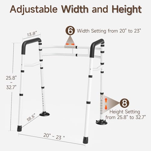 WAYES Toilet Safety Rails - Adjustable Width & Height, Handicap Toilet Rails for Elderly and Disabled, Stand Alone Toilet Safety Frame Fit for Any Toilet, Foldable and Portable