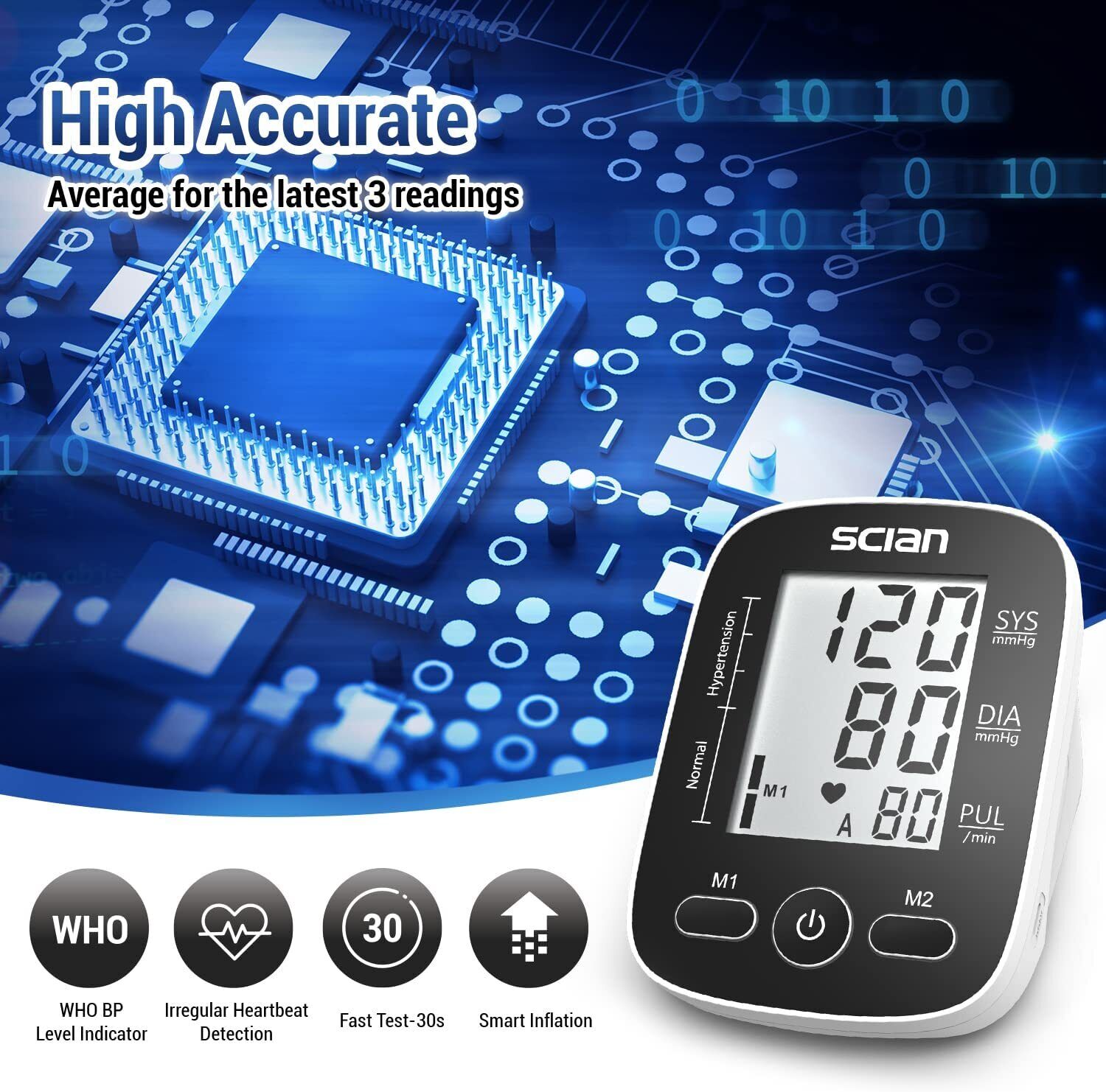 Scian Blood Pressure Monitor Upper Arm Digital Automatic BP Cuff Gauge Tester