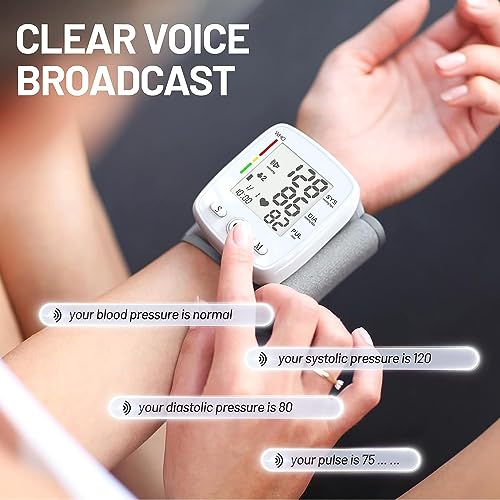 Wrist Blood Pressure Monitor Digital BP Monitor Rechargeable BP Machine with 2x99 Readings Memory Large LCD Display Voice Broadcast Portable Carrying Case