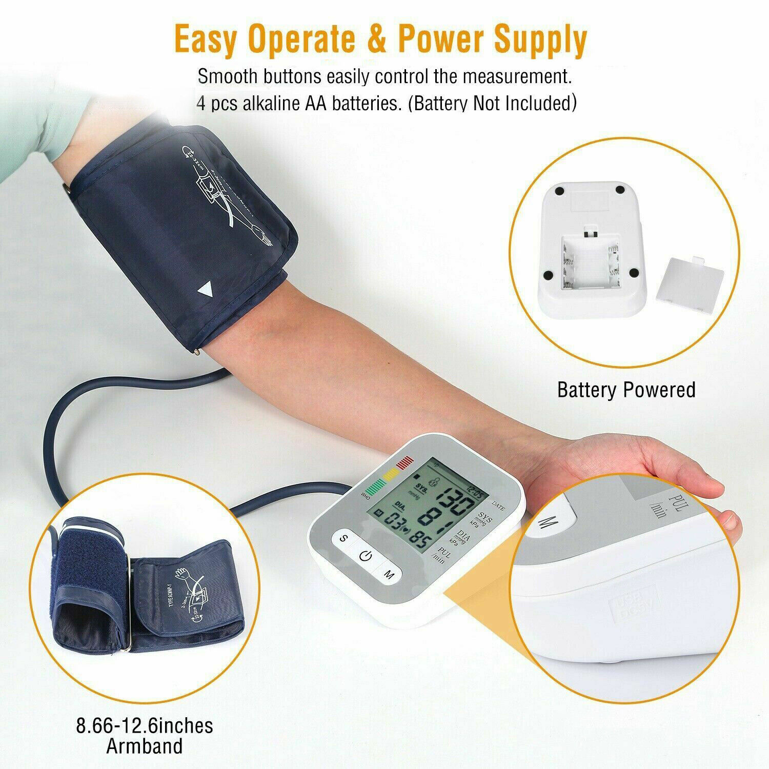 Upper Arm Blood Pressure Monitor Digital BP Cuff Machine Automatic Pulse Meter