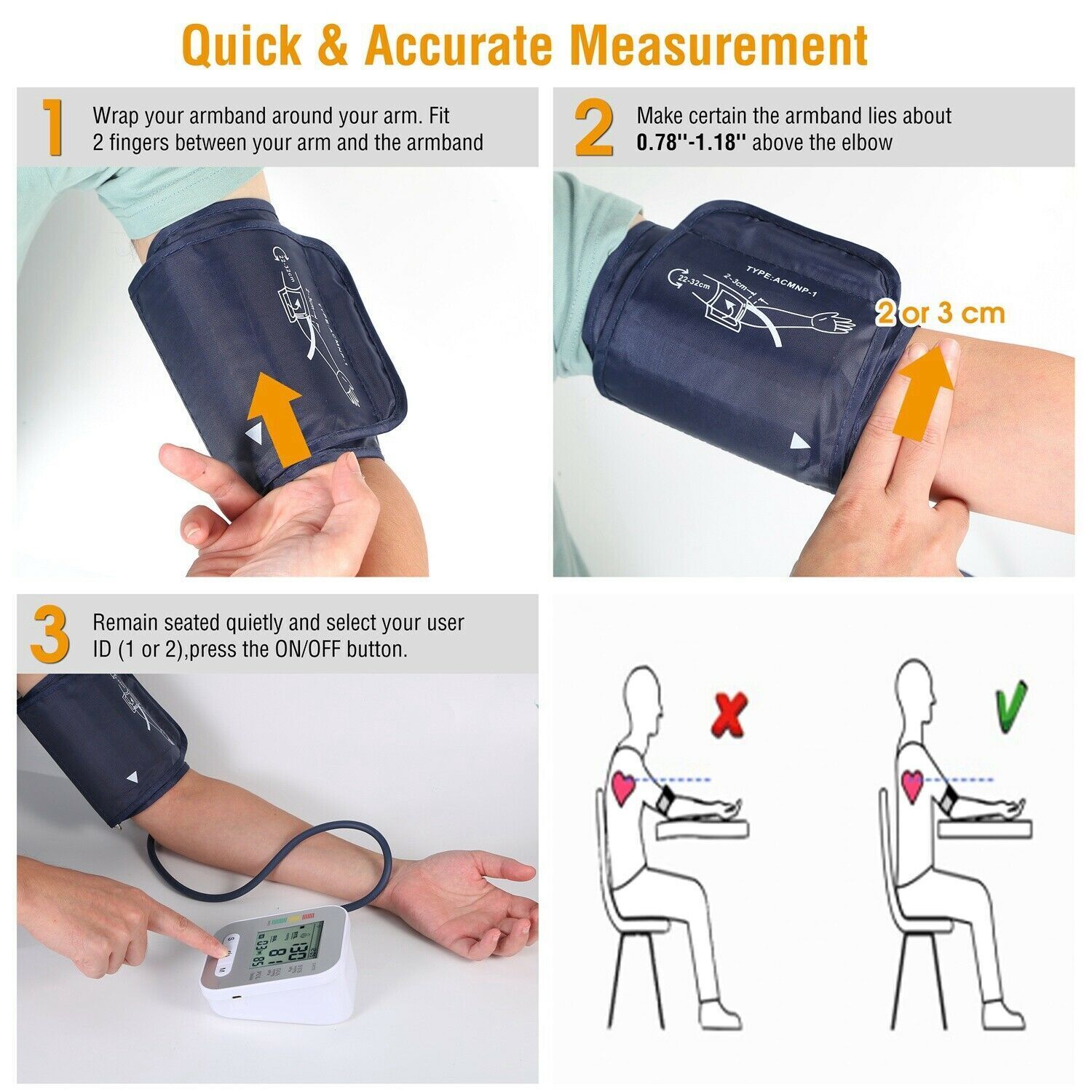 Upper Arm Blood Pressure Monitor Digital BP Cuff Machine Automatic Pulse Meter
