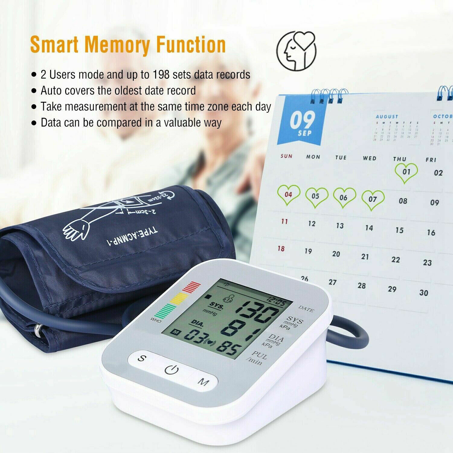 Upper Arm Blood Pressure Monitor Digital BP Cuff Machine Automatic Pulse Meter