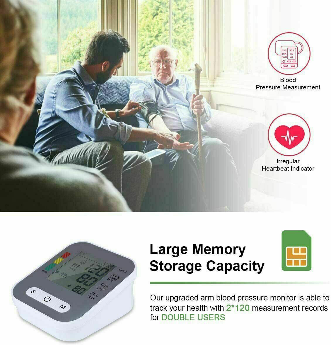 Upper Arm Blood Pressure Monitor Digital BP Cuff Machine Automatic Pulse Meter