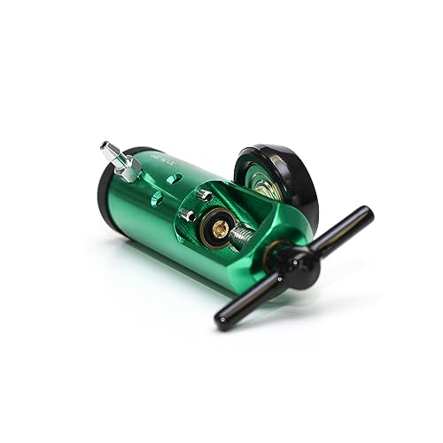 AireMed Oxygen Regulator 0-15LPM, CGA-870 Gauge Flow Rate – Includes Wrench Key, 5 Brass Yoke Washer Seals, and 2 Oxygen Tubing Swivel Connectors - Ergonomic Handle Design – Green