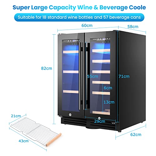 COSTWAY Dual Zone 120L Wine Refrigerator with LED